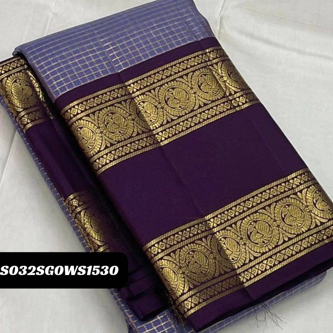 Lavender Elegant Banarasi Soft Silk Saree with Zari Motifs & Jacquard Border Blouse